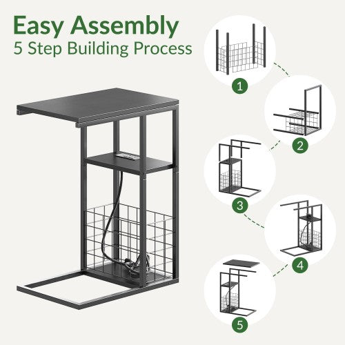 ODIKA Side Table, Under Seating Table with Integrated Power, Adjustable C-Shaped End Table for Home, Living Room, Bedroom (Black) ODIKA Side Table, Under Seating Table with Integrated Power, Adjustable C-Shaped End Table for Home, Living Room, Bedroom (Black)